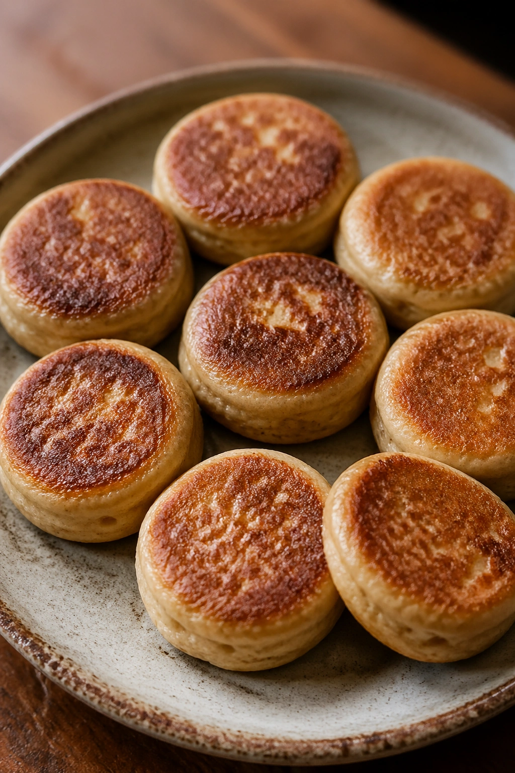 Eight mini almond flour pancake bites on a plate