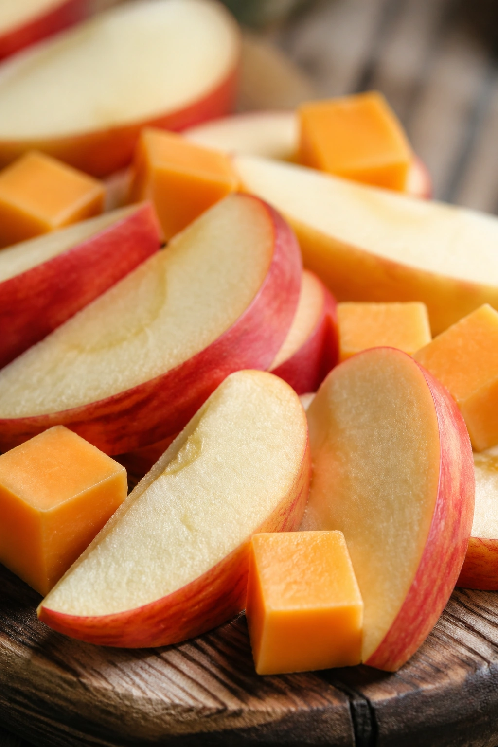 Apple slices with cheddar cheese on a plate