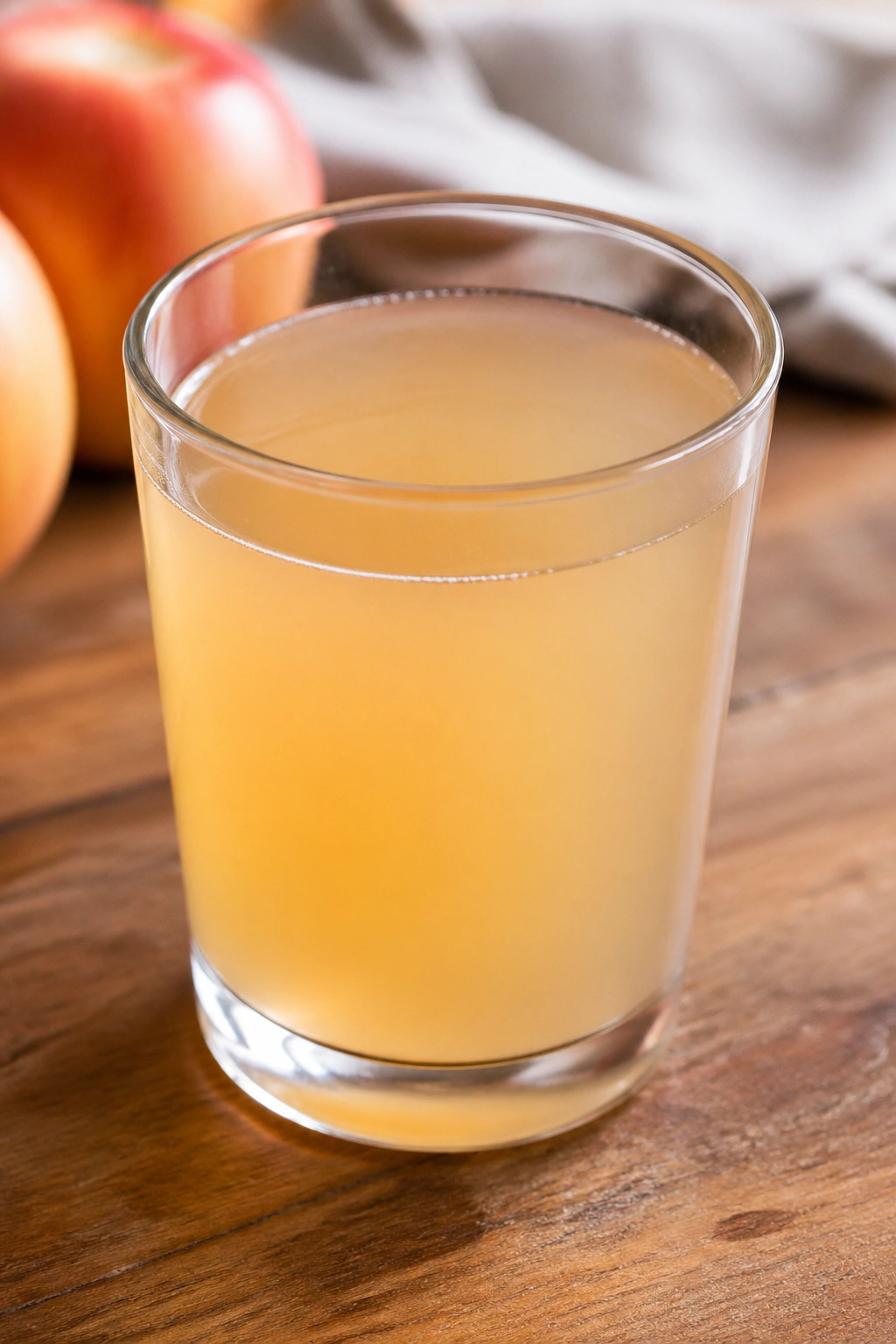 Glass of diluted apple cider vinegar water on wood
