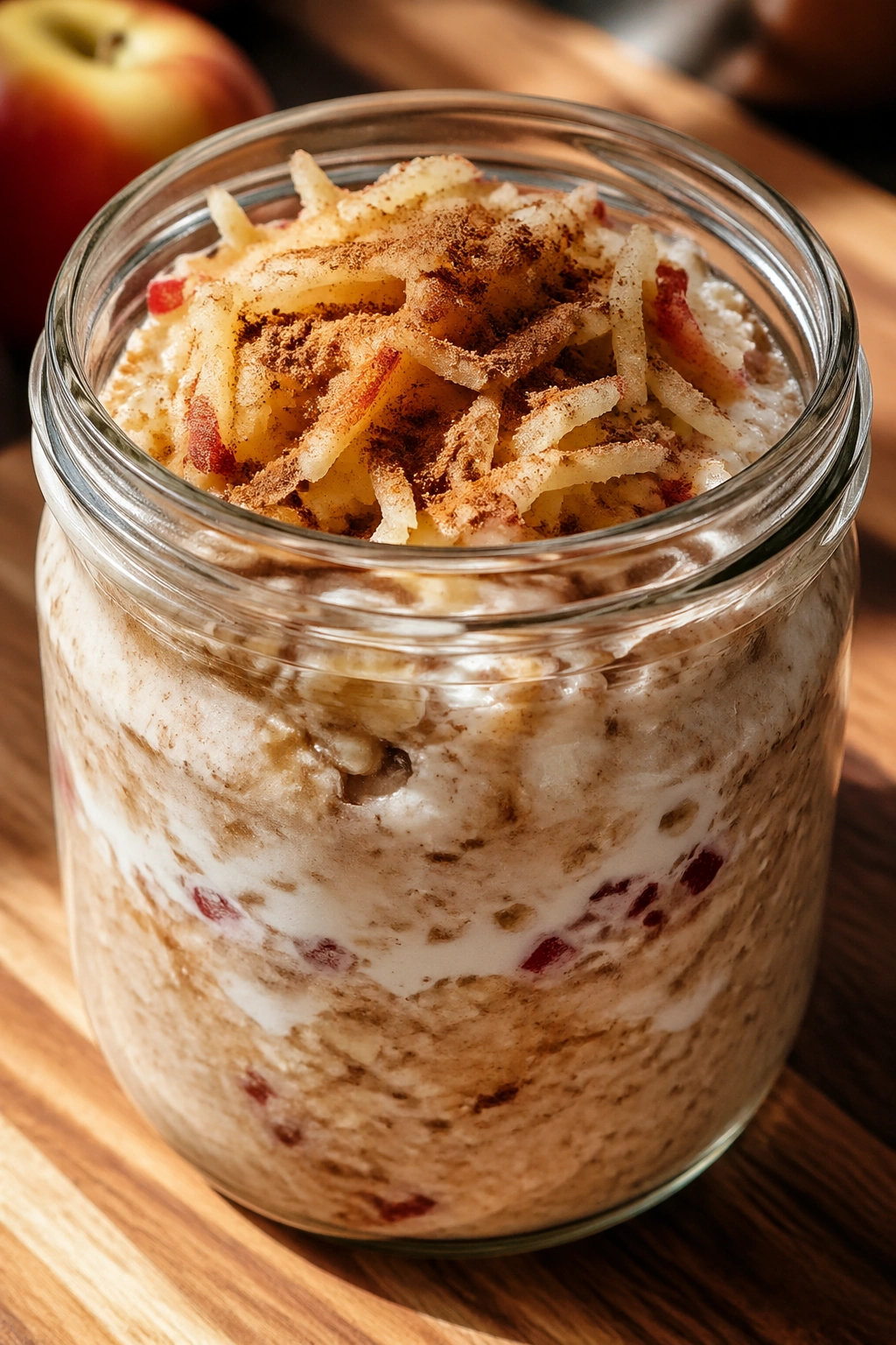 Apple cinnamon cottage cheese oats in a jar