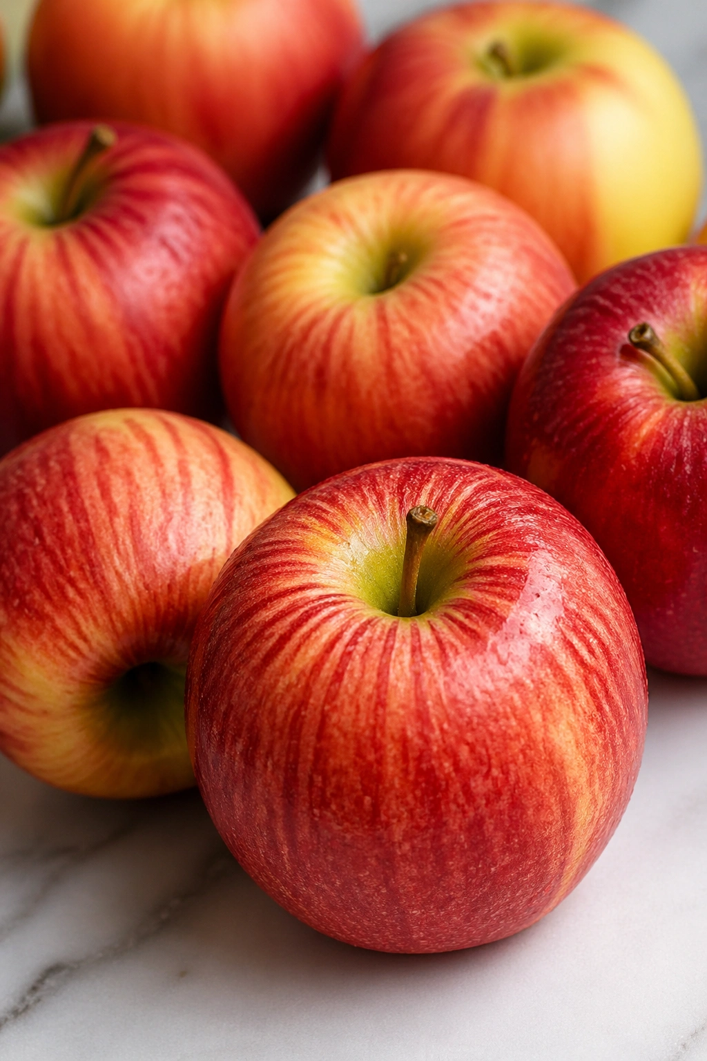 Close-up cluster of fresh apples filling the frame