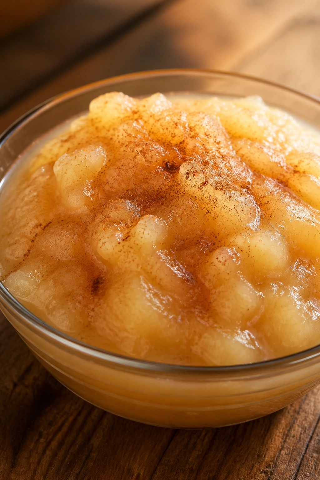 Close-up of applesauce with a cinnamon swirl in a small bowl