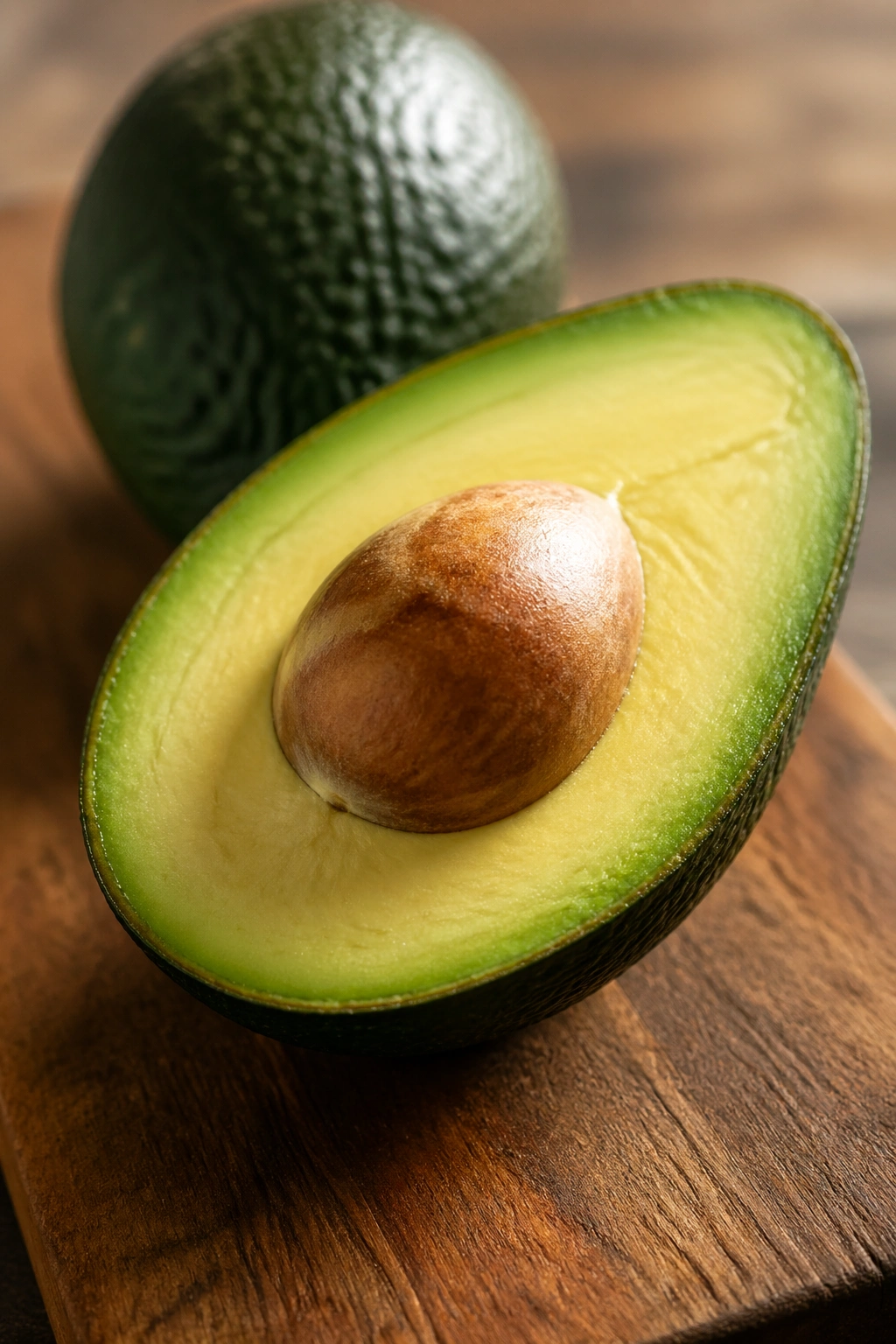 Close-up of a halved avocado with green flesh