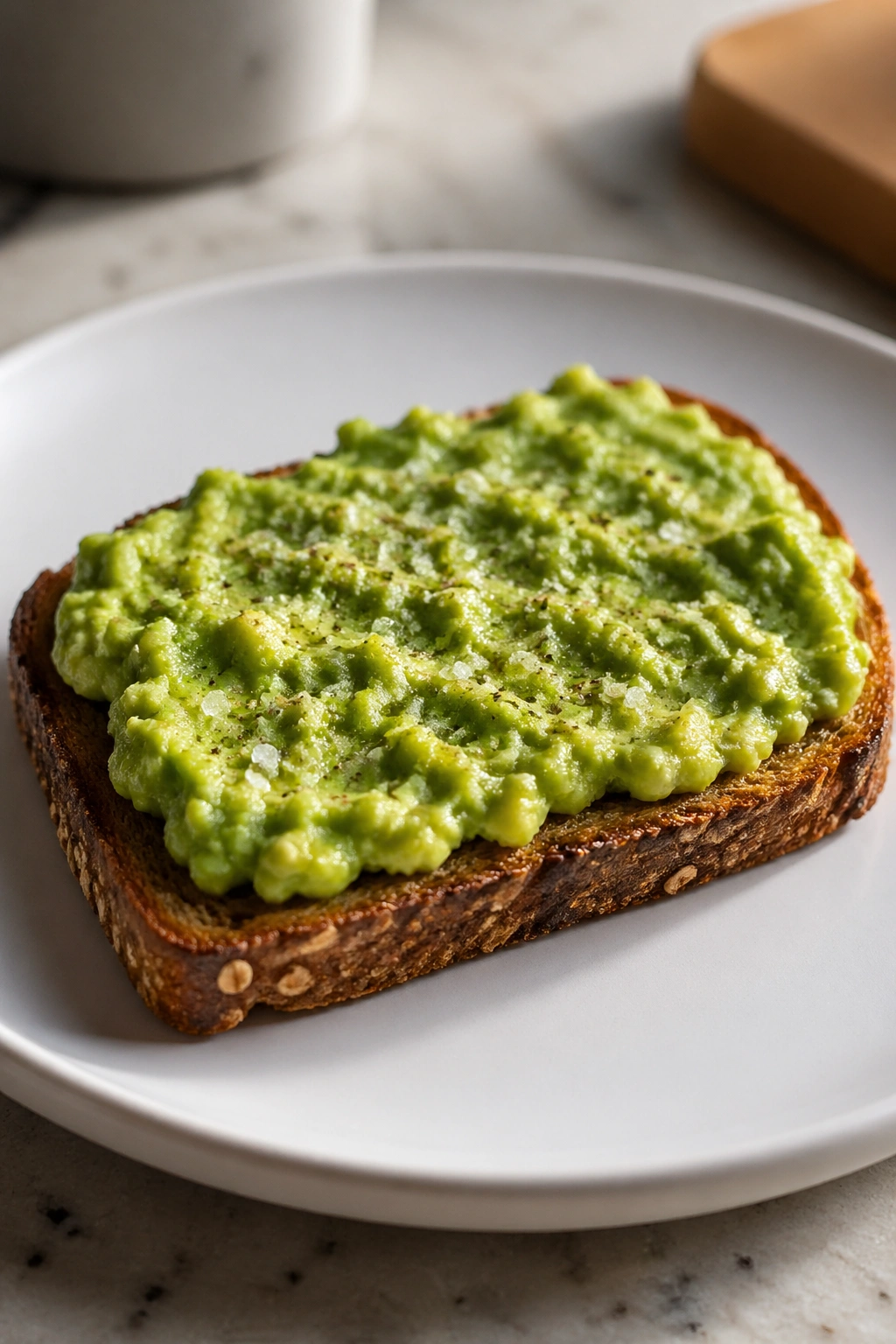 Avocado toast on a plate with mashed avocado