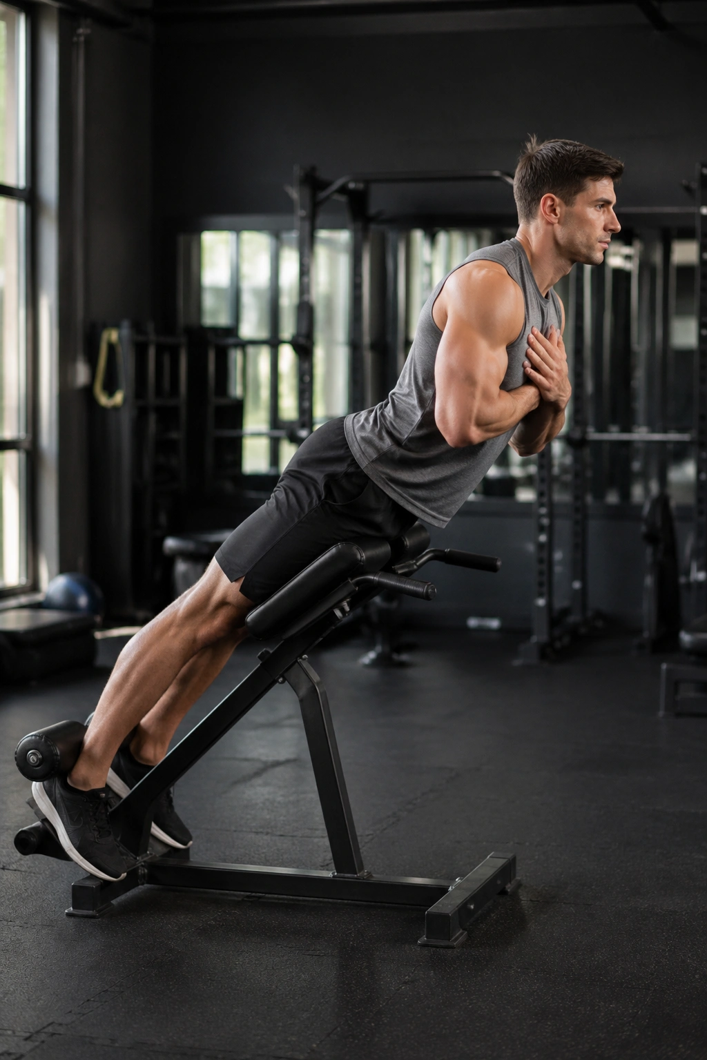 Lifter performing back extension to coordinate hips and spine