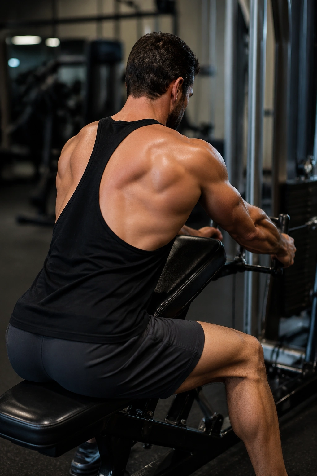 Medium-close portrait of back-focused row to improve posture