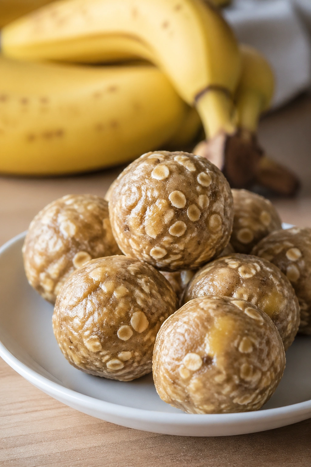 Banana oat energy balls on plate