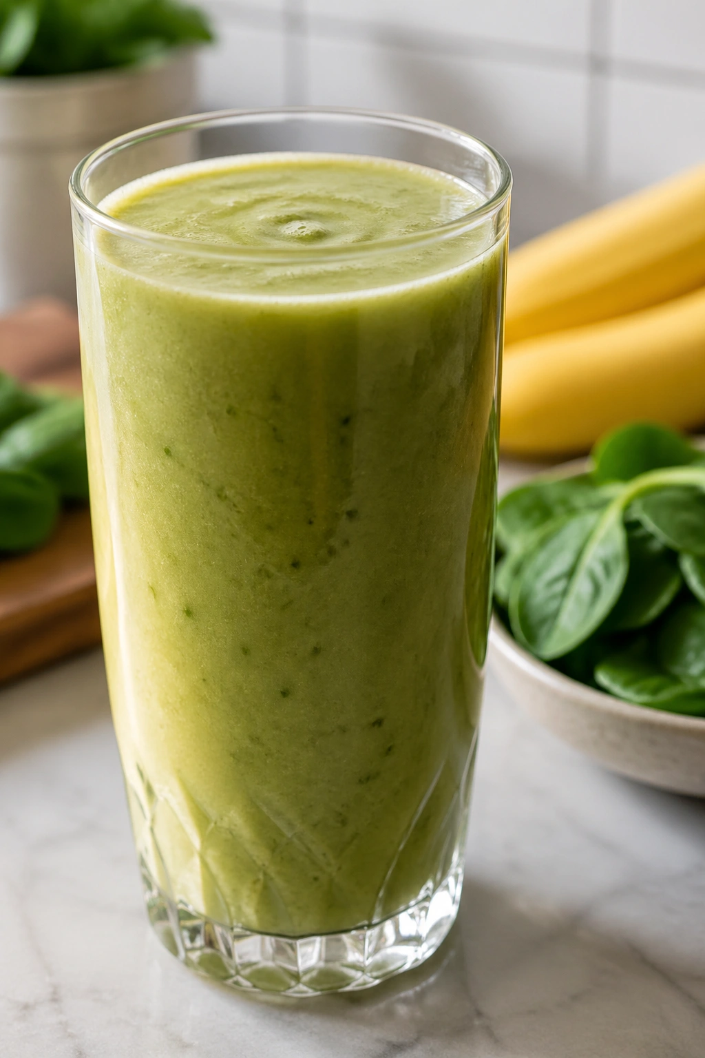 Banana-spinach smoothie in a glass