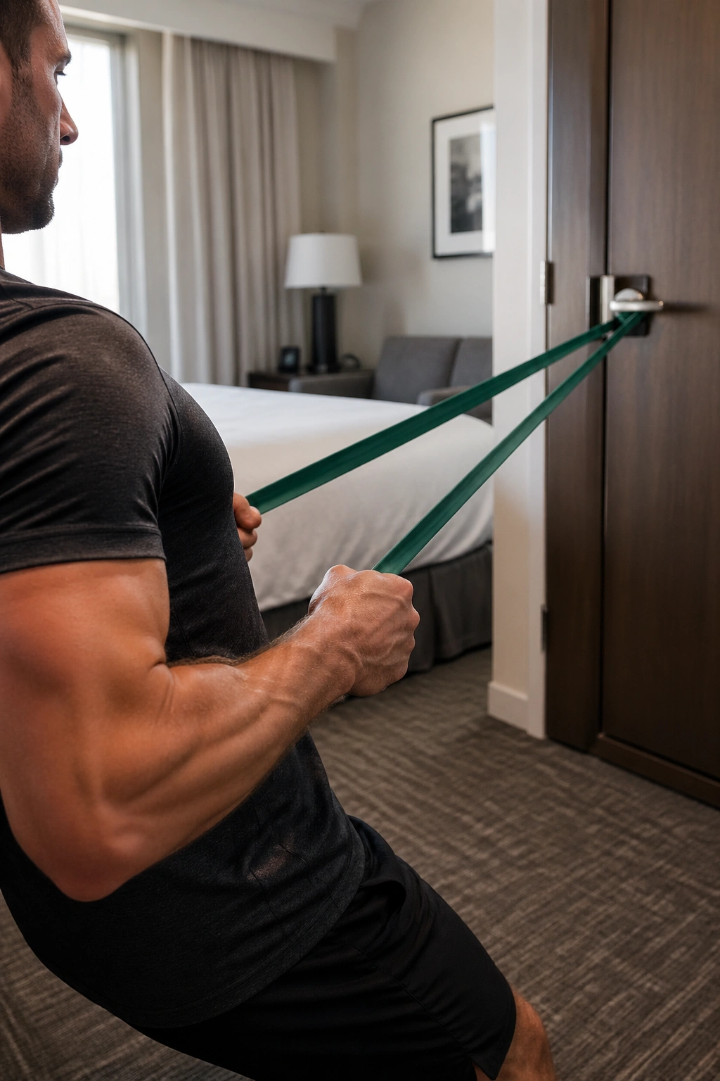 Travel band row in a hotel room without equipment