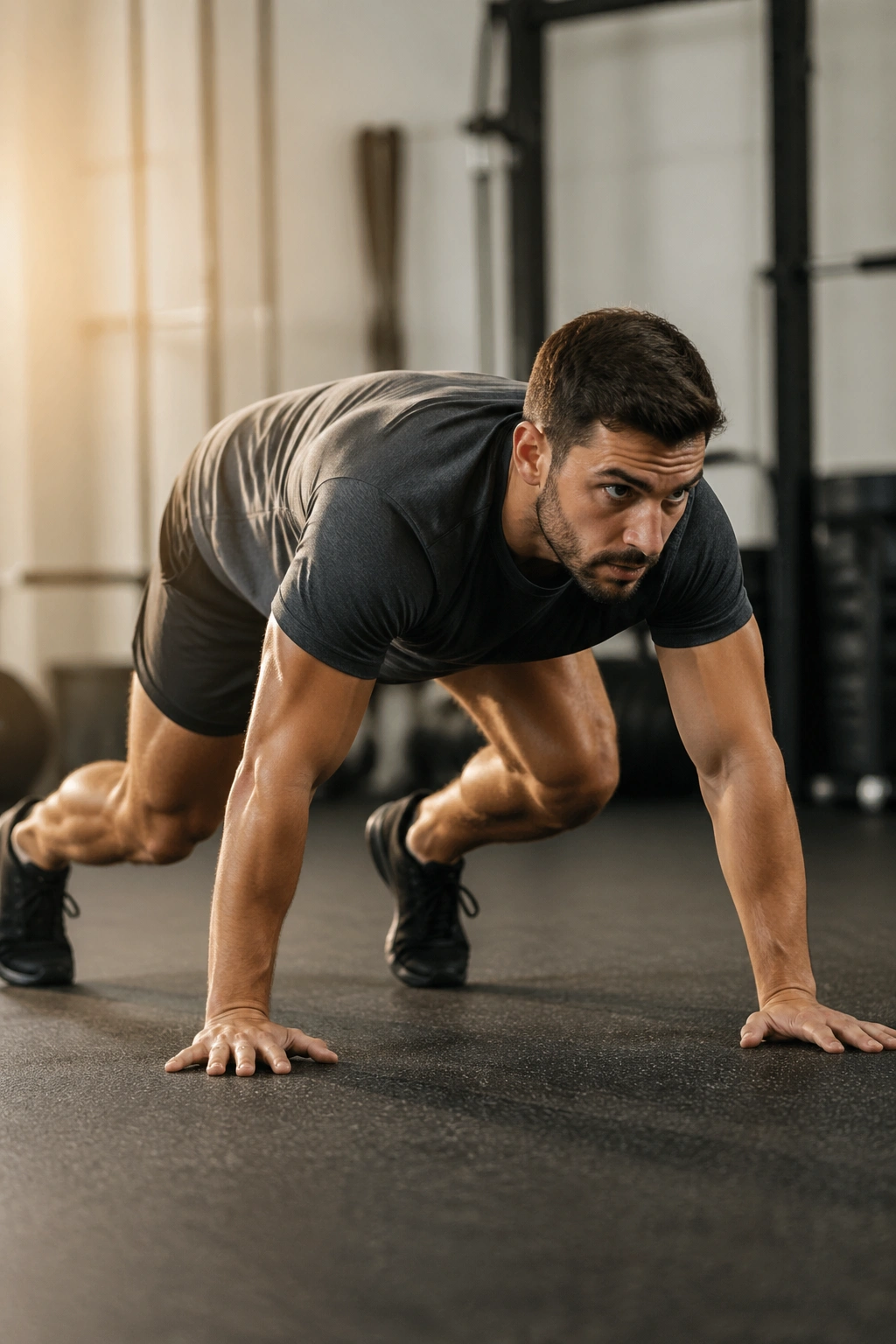 Person bear crawling with a flat back across a mat
