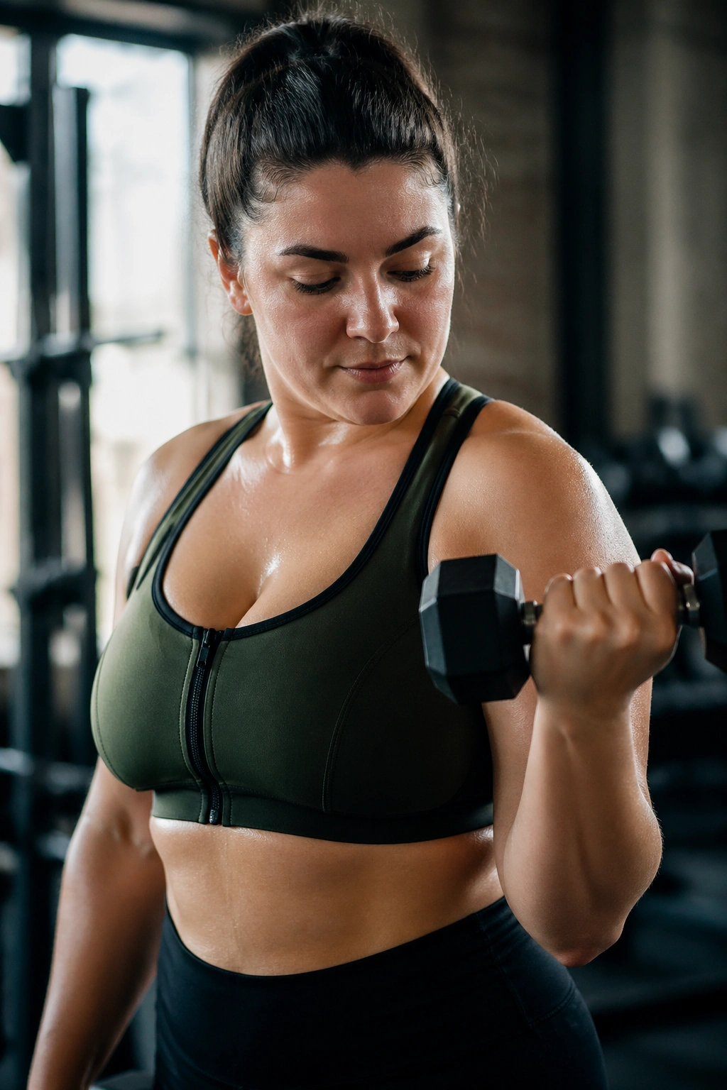 Real person in athletic wear performing a healthy habit in gym