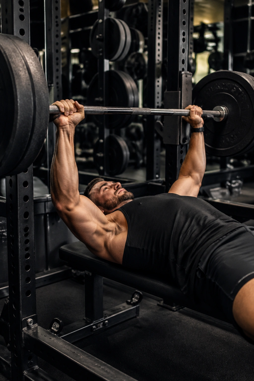 Lifter performing bench press with barbell