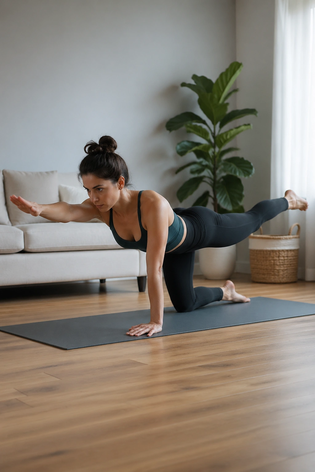 Real person performing Bird Dog for Diastasis Recti