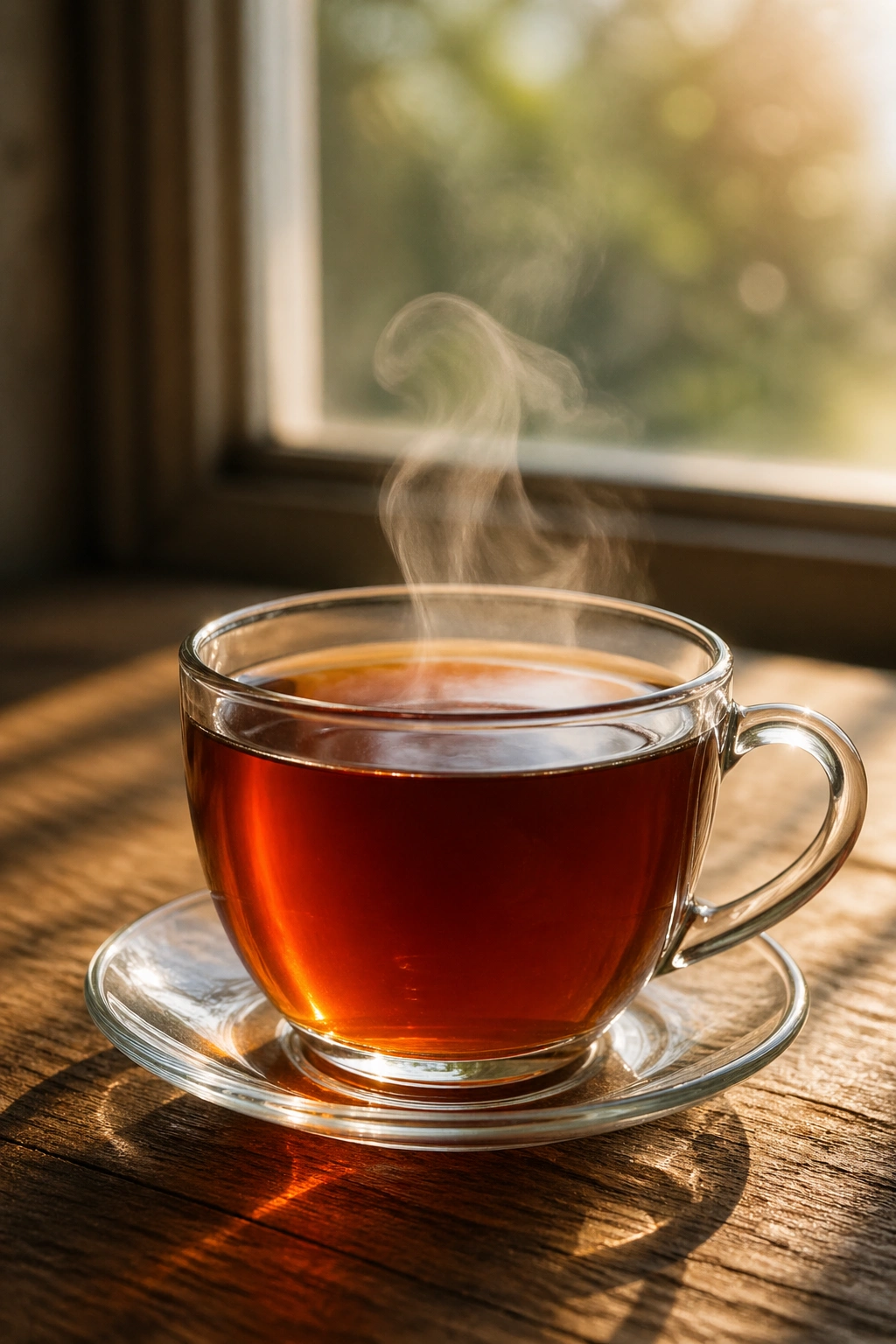 Close-up of a cup of black tea with steam