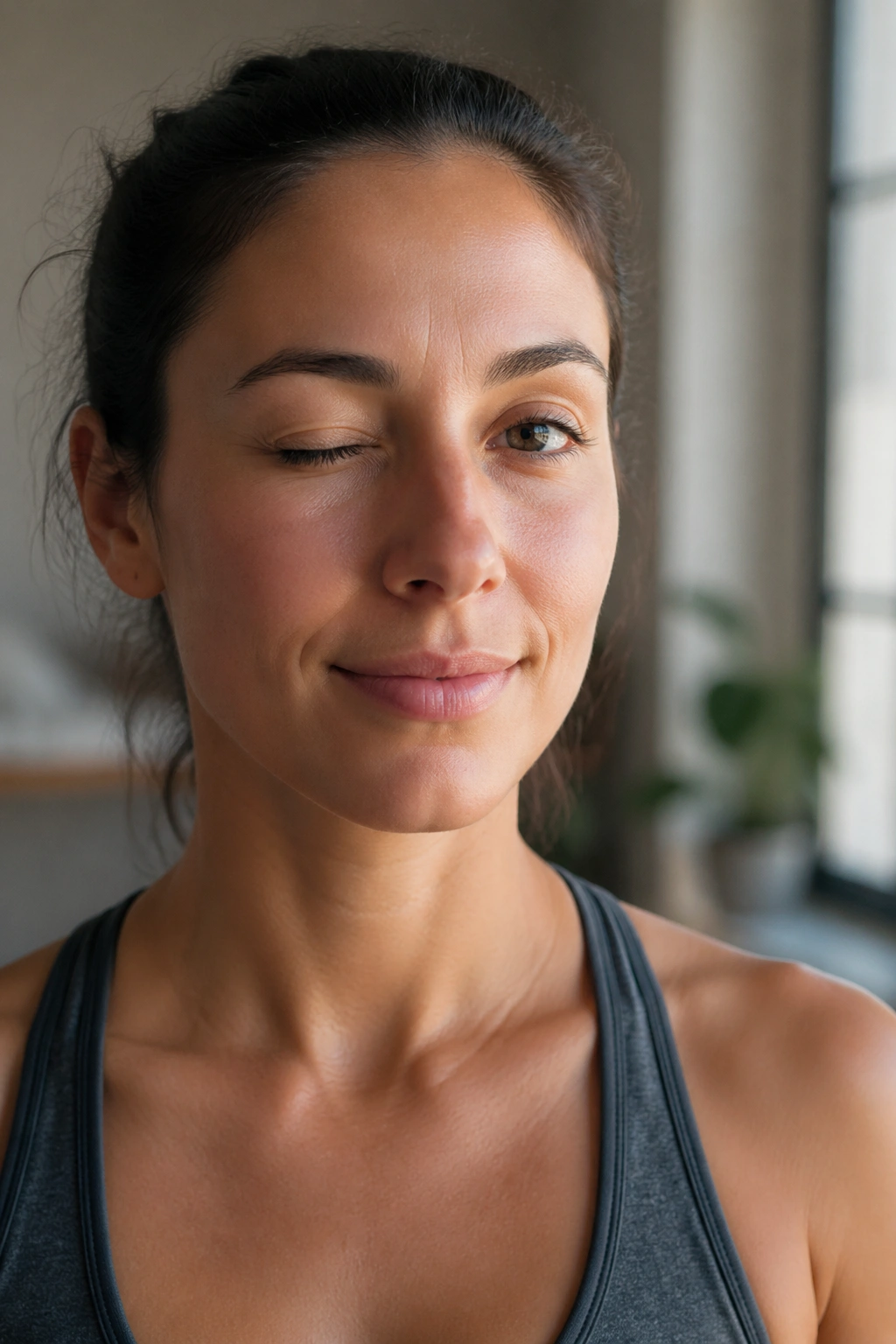 Close-up of a real person's eye in mid-blink with soft lighting