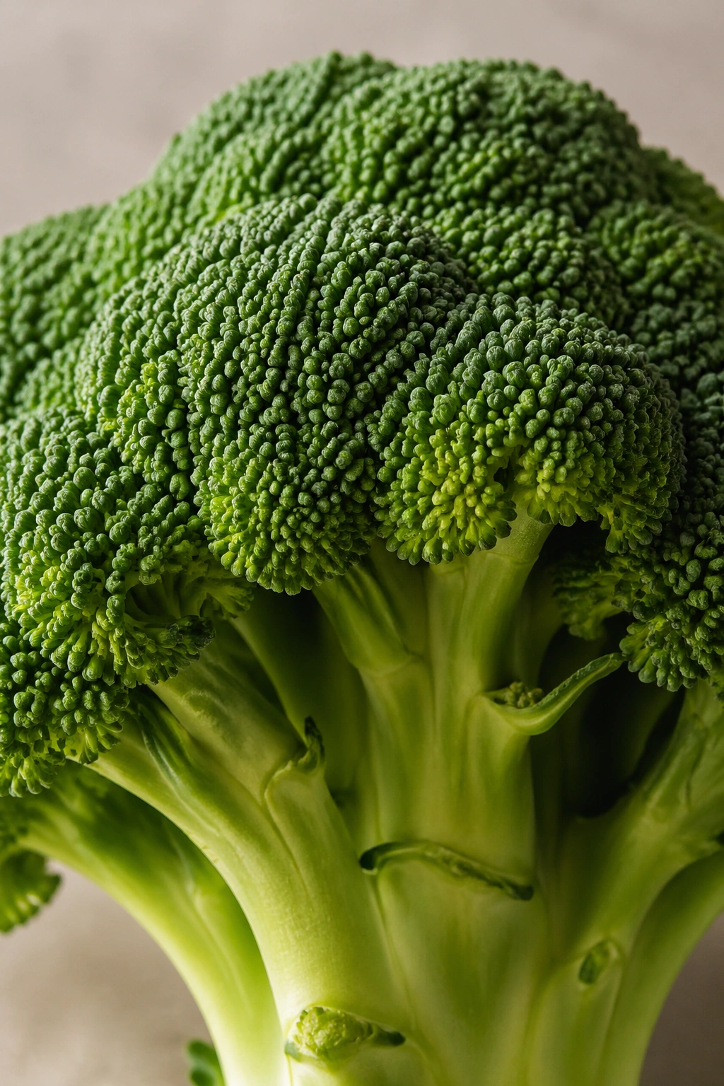 Close-up of a broccoli crown filling the frame