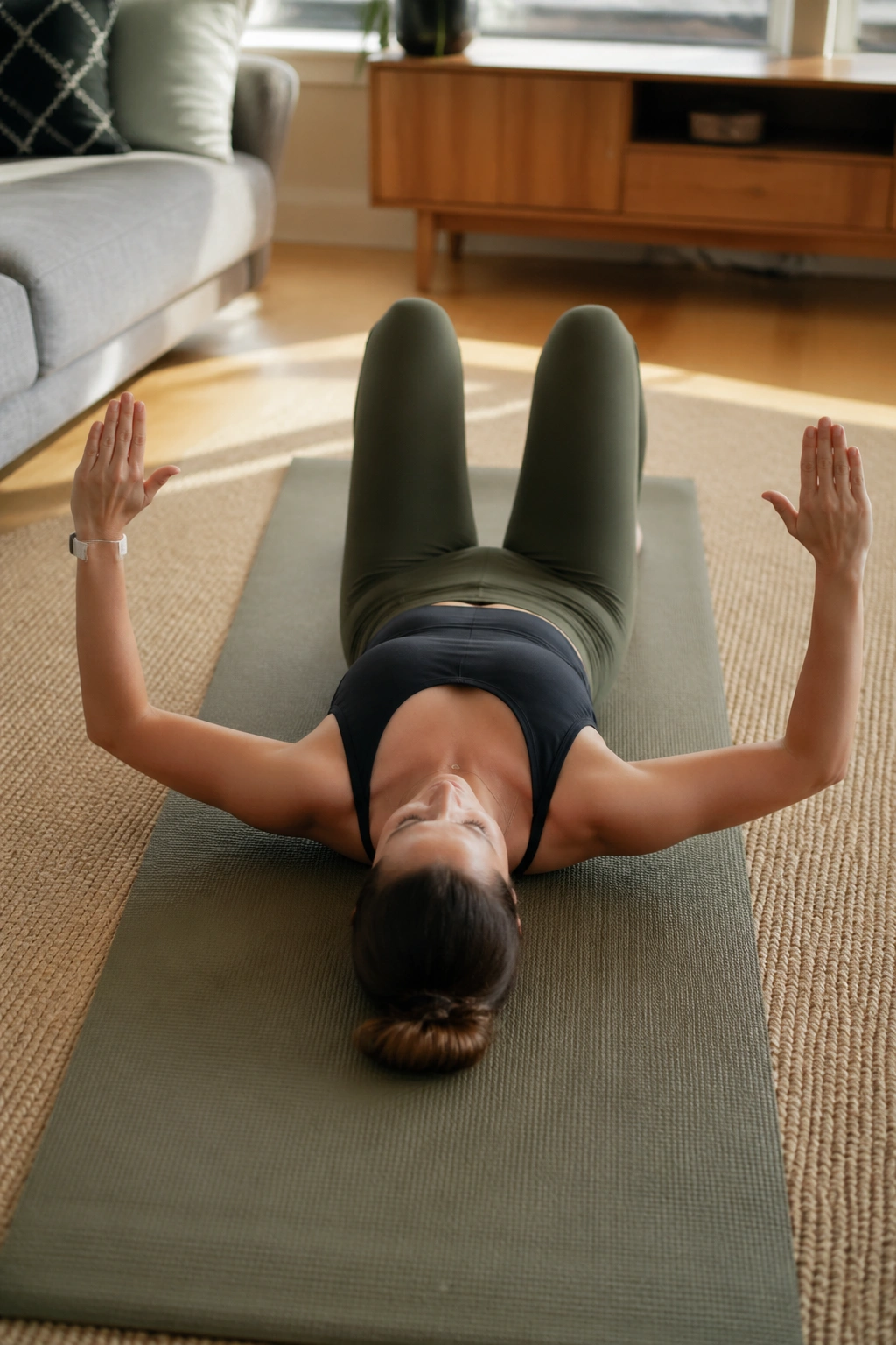 Close-up of a person performing Cactus Arm Holds with elbows at 90 degrees and arms in a cactus shape.
