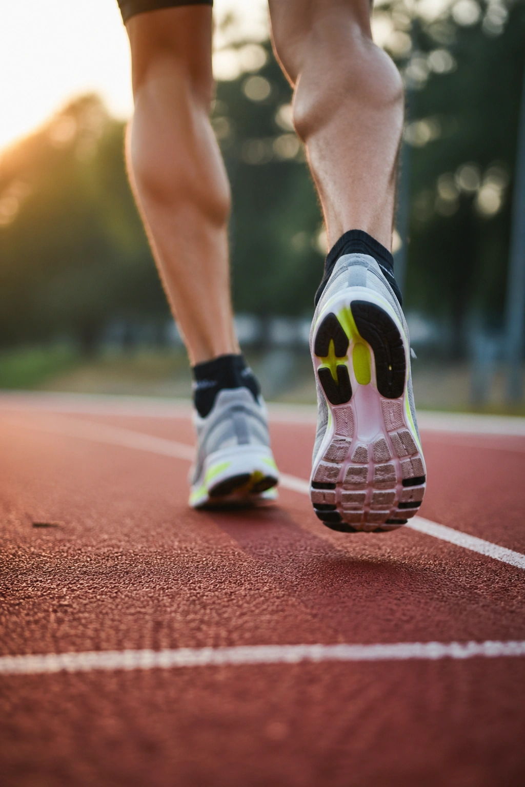 Close-up of runner's feet showing cadence and stride length