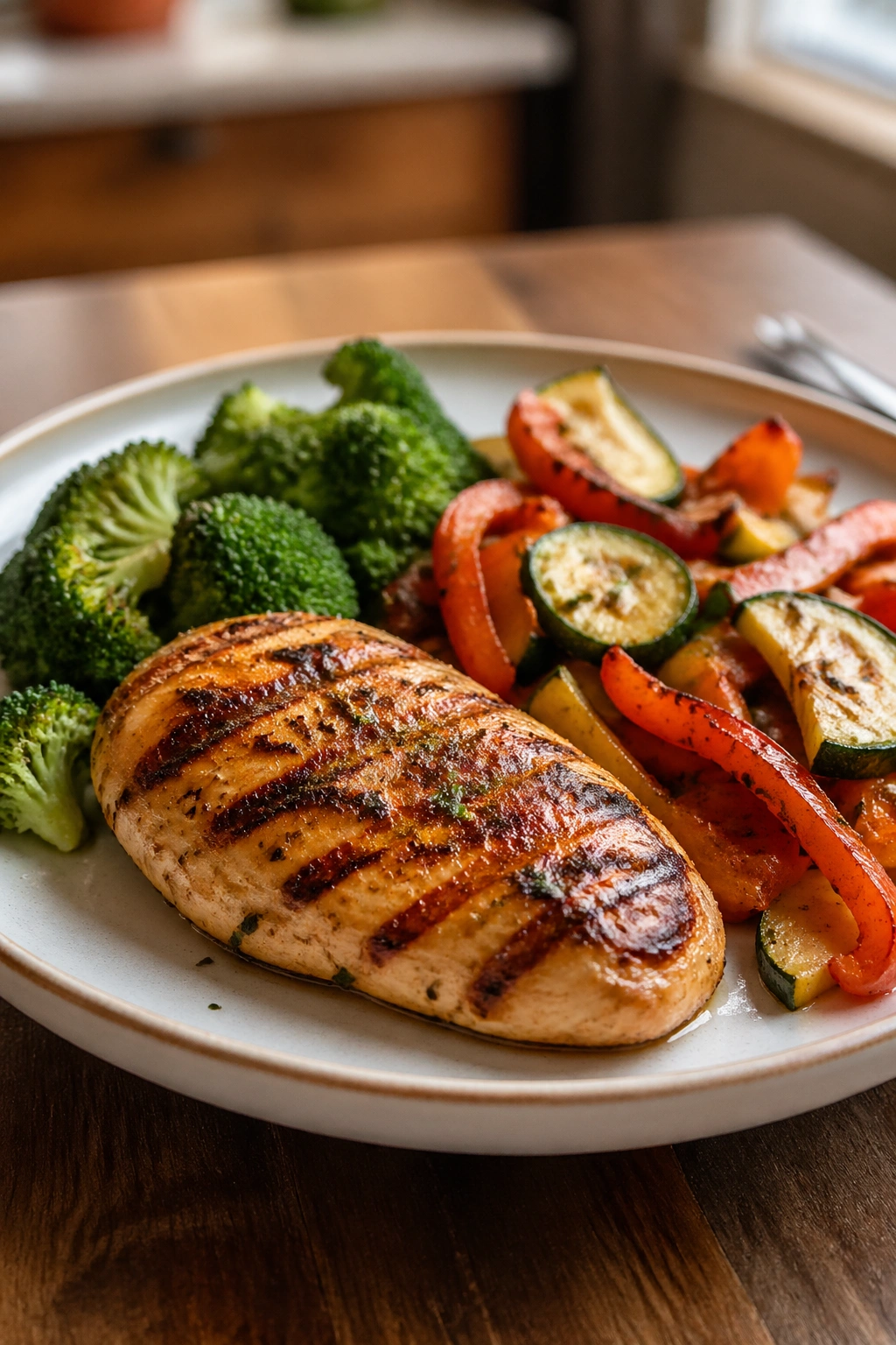Close-up of a dinner plate with a modest portion illustrating a calorie deficit