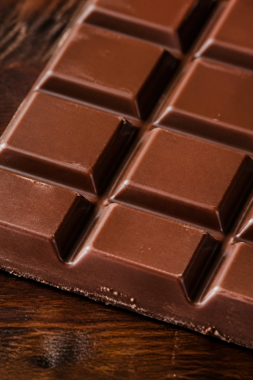 Close-up of a single chocolate bar on a wooden table