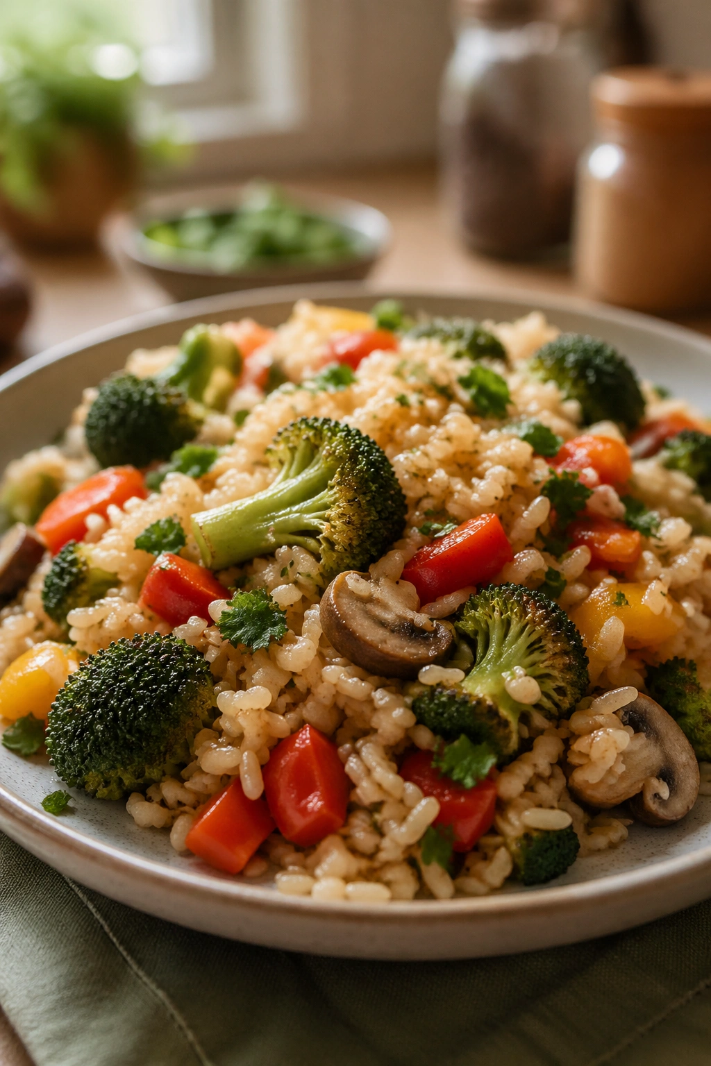Close-up of a carb-focused plate in a kitchen