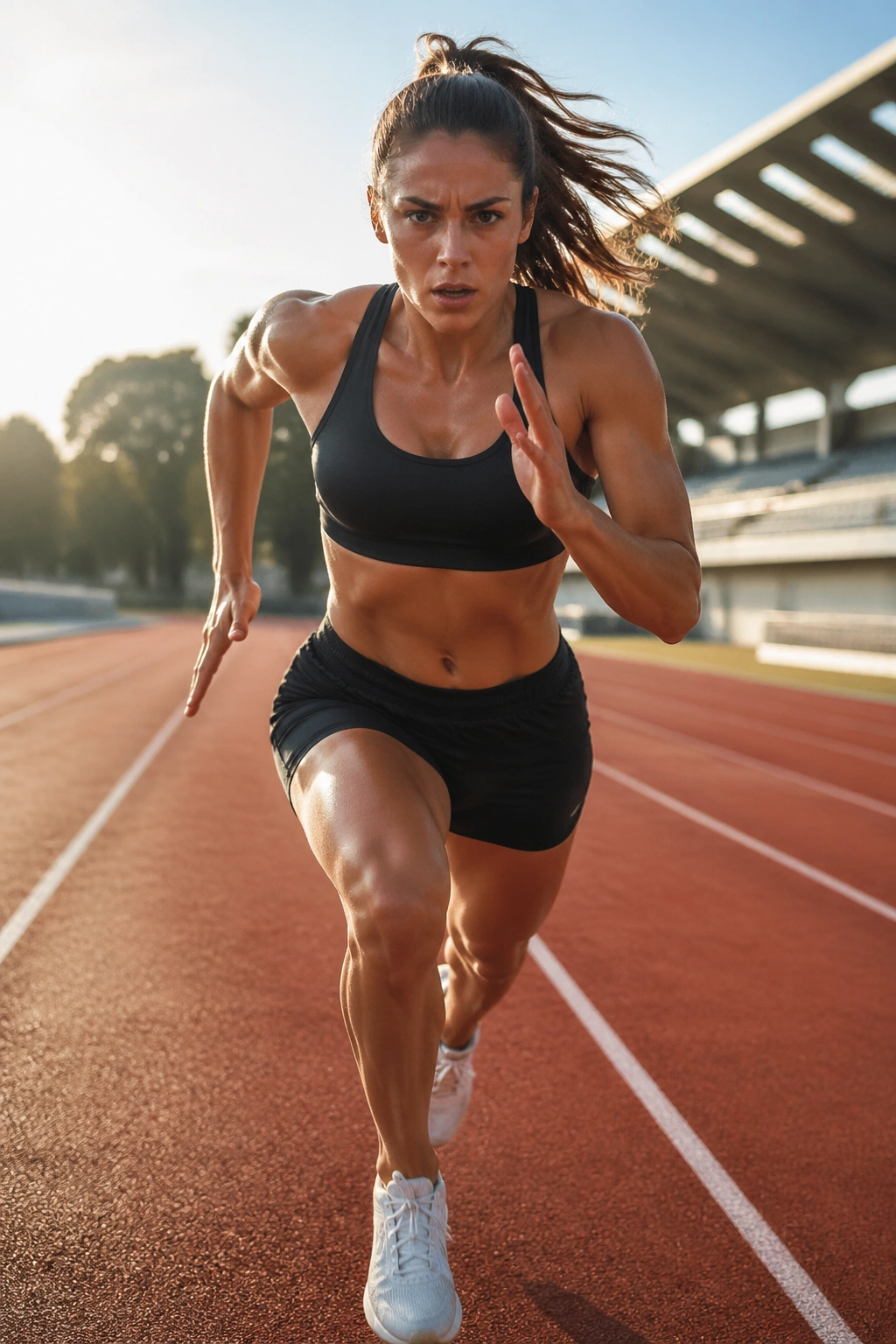 Athlete sprinting on track during interval workout