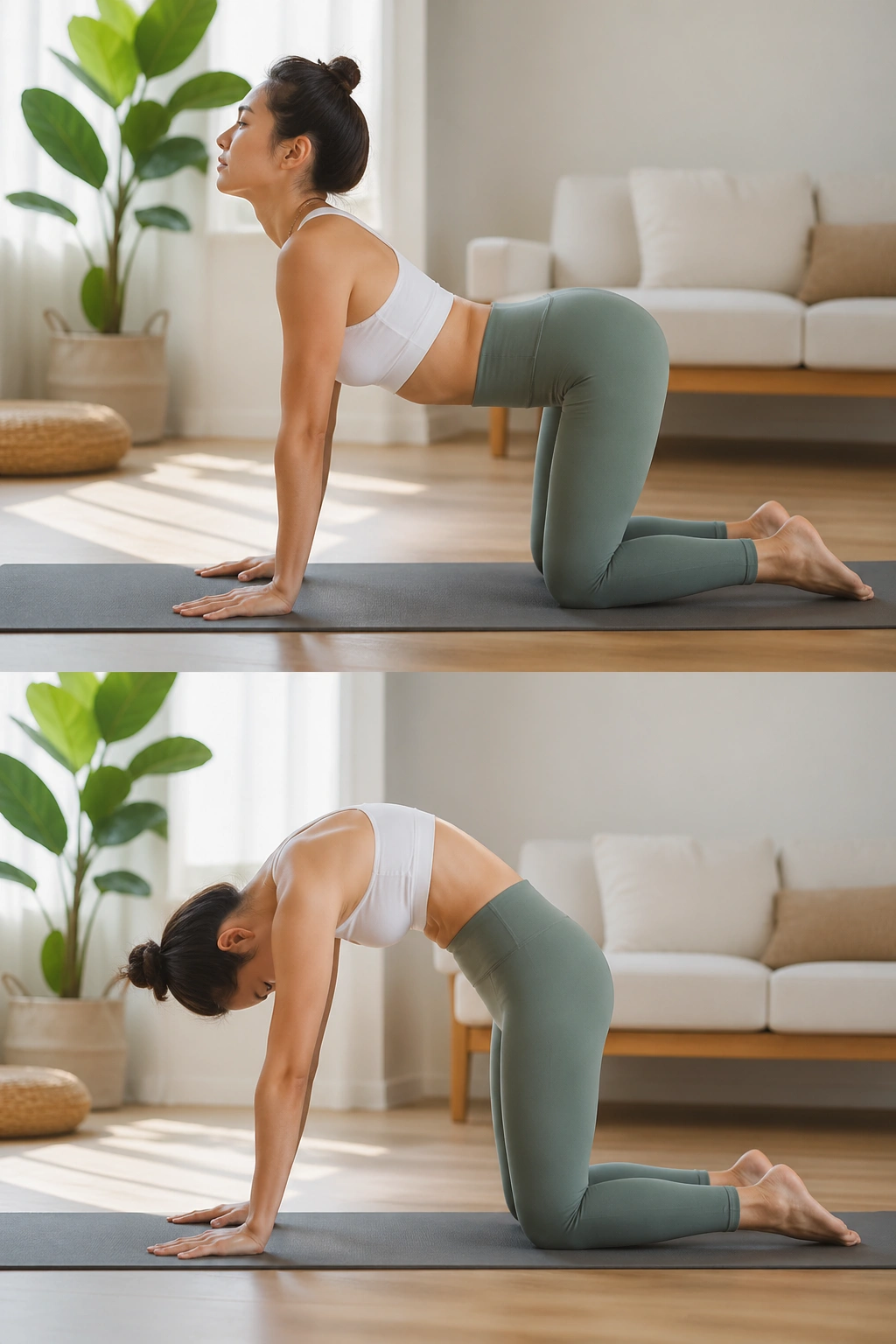 Person performing Cat-Cow Flow on hands and knees