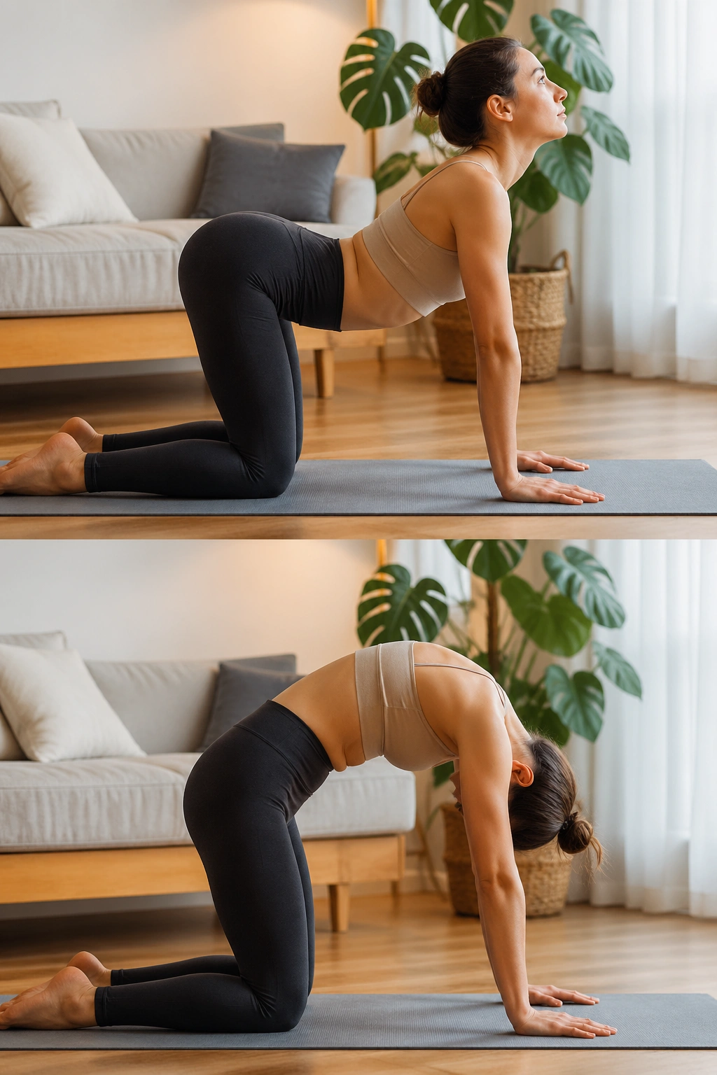 Person in Cat-Cow pose showing spine flexion and extension