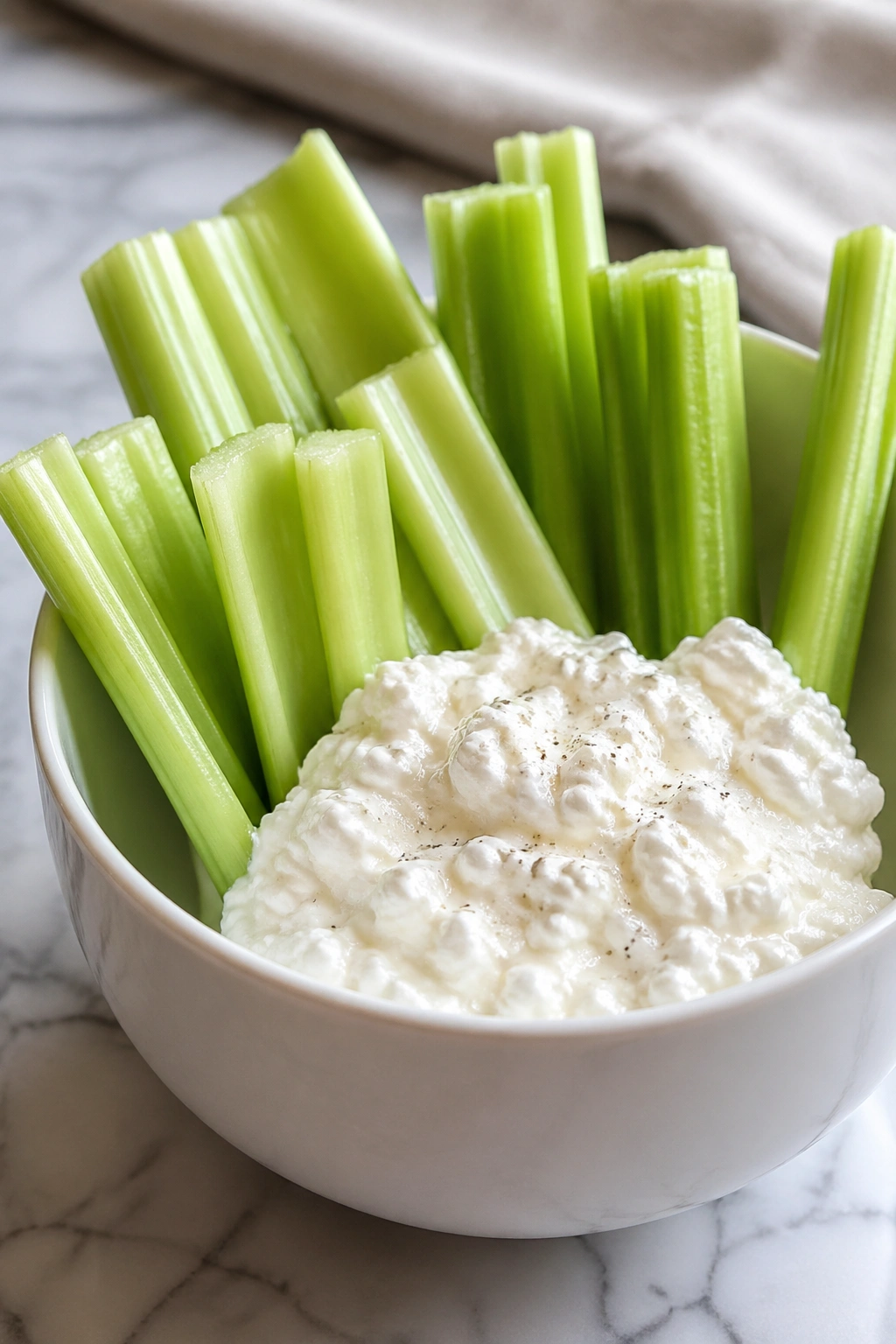 Celery sticks with cottage cheese