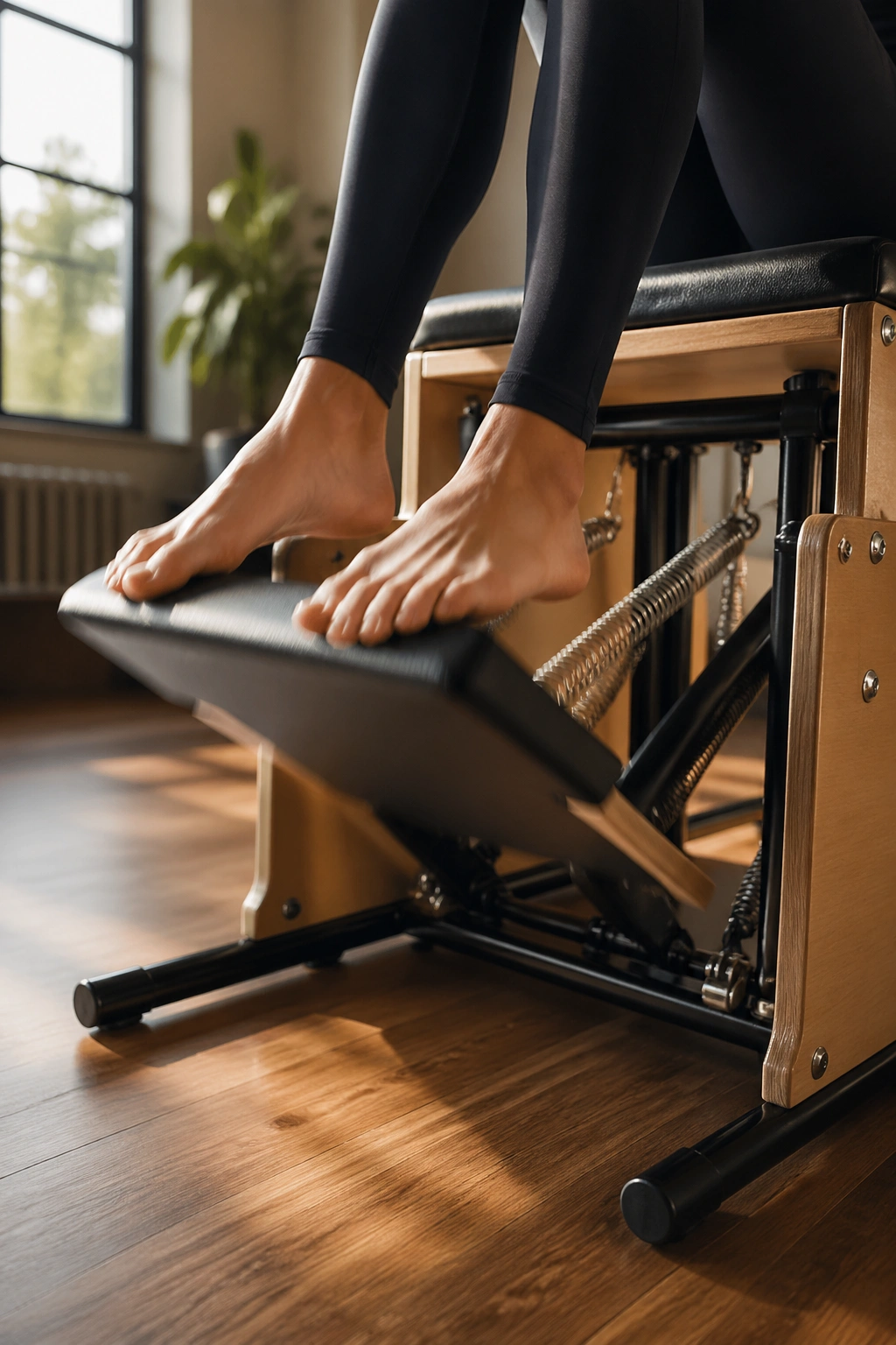 Chair moves close-up showing pedal motion in a Pilates chair