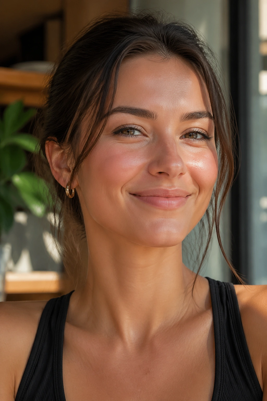 Close-up of a real person performing cheek lifts with a closed-mouth smile.