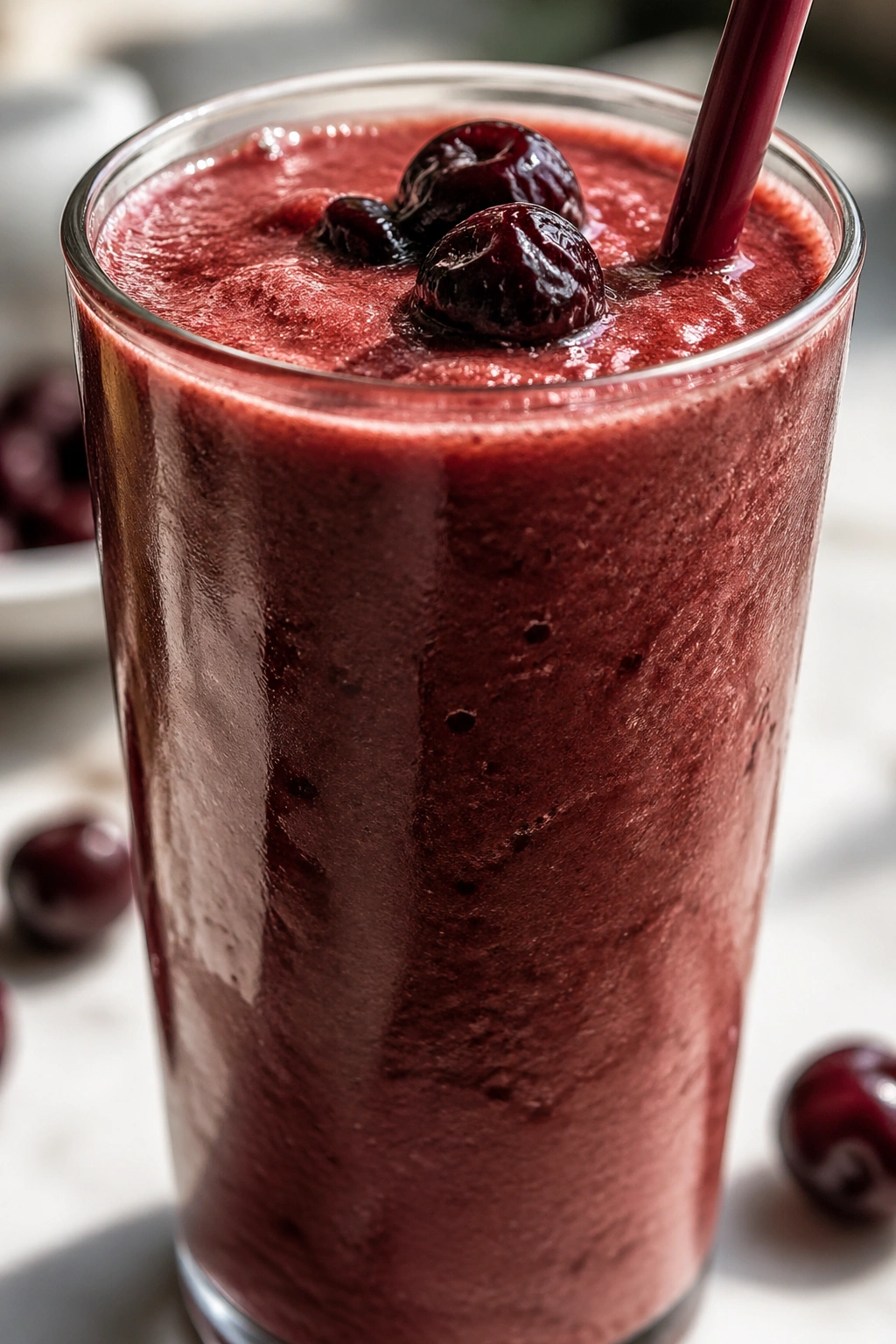Cherry vanilla cold brew smoothie in glass