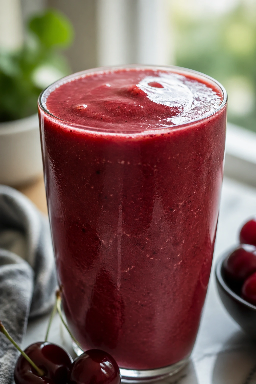 Cherry vanilla recovery smoothie in a glass