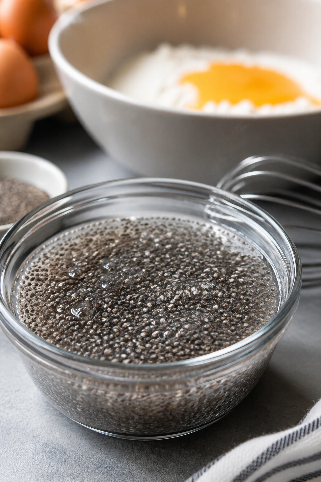 Chia gel ready to replace an egg in baking