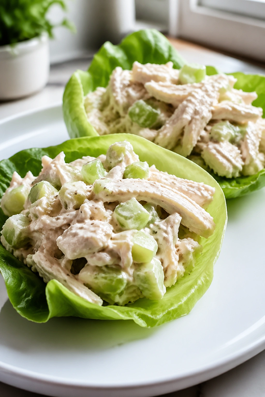 Close-up of chicken salad lettuce cups for post-workout protein