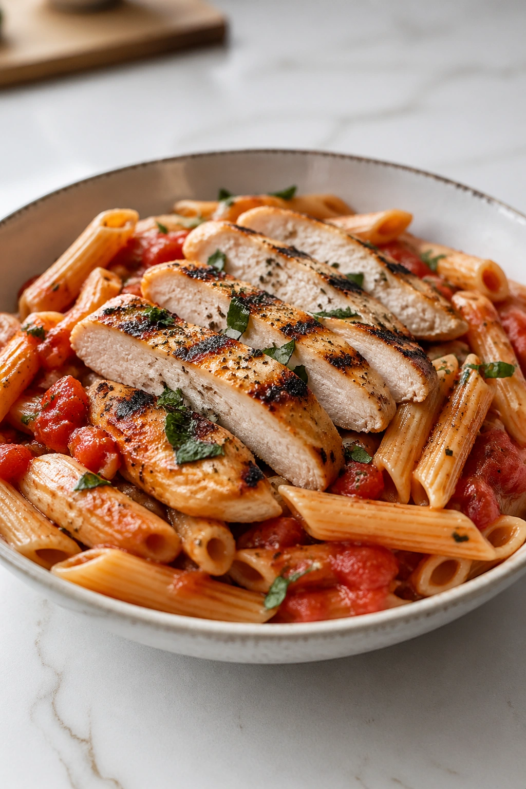 Chicken pasta with tomato sauce pre-workout meal