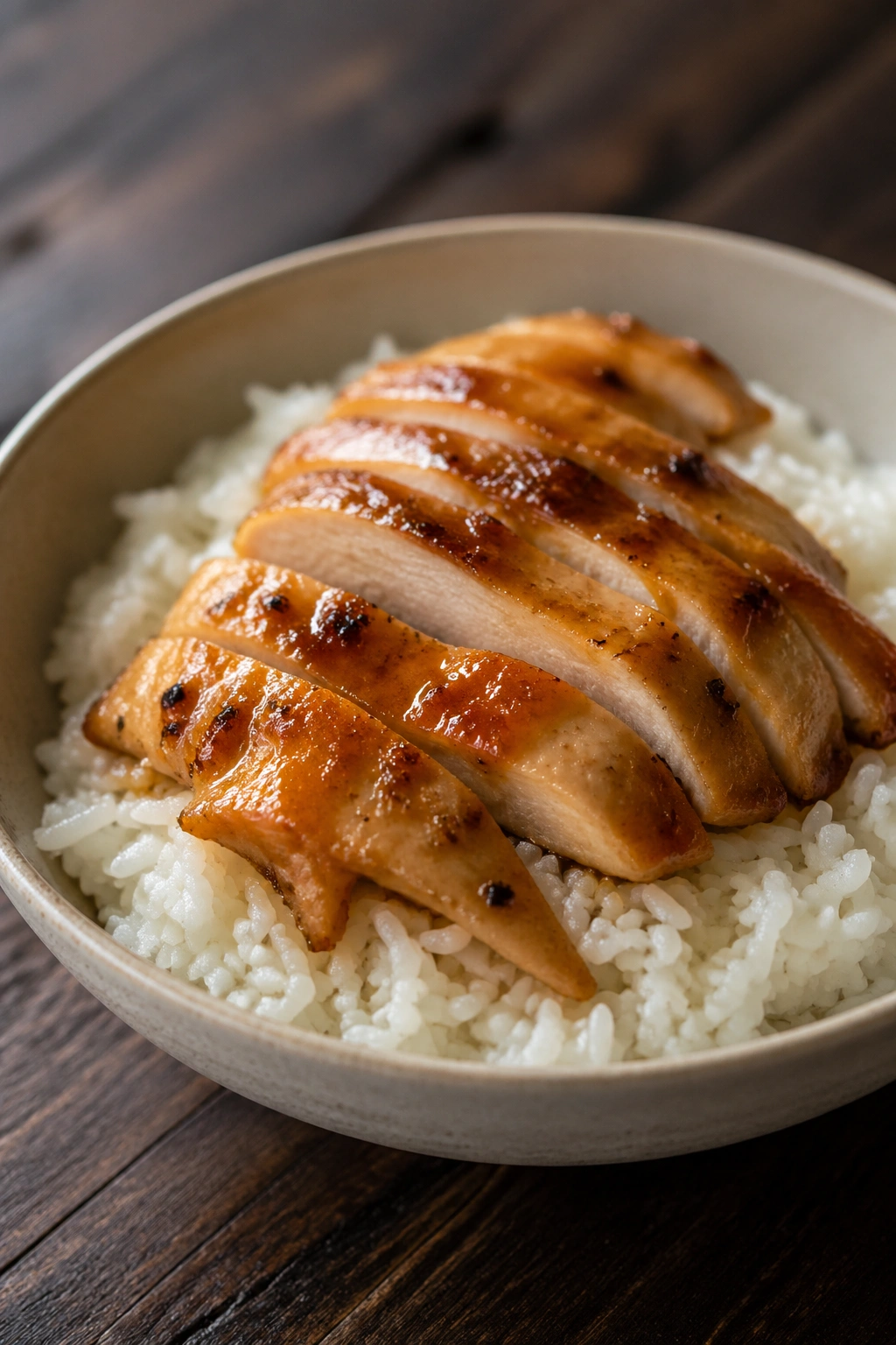 Close-up of chicken and white rice bowl for pre-workout fuel