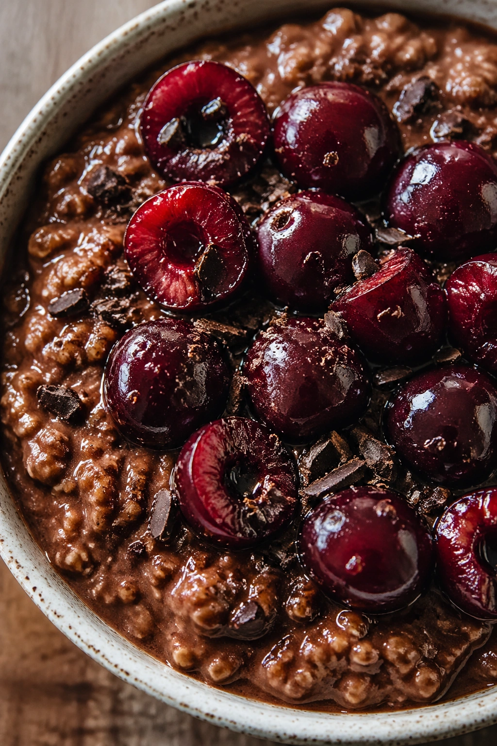 Chocolate cherry oats in a bowl