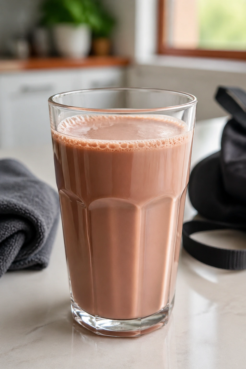 Glass of chocolate milk as a fast post-workout recovery drink