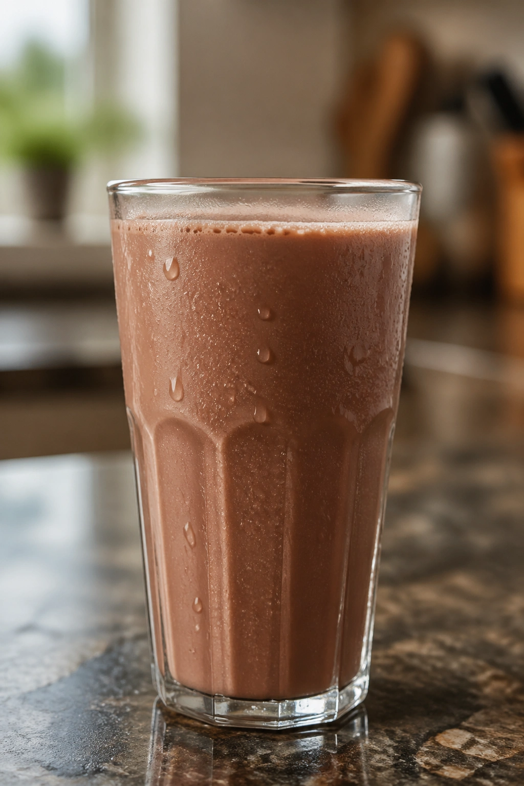 Glass of chocolate milk ready for post-workout recovery.