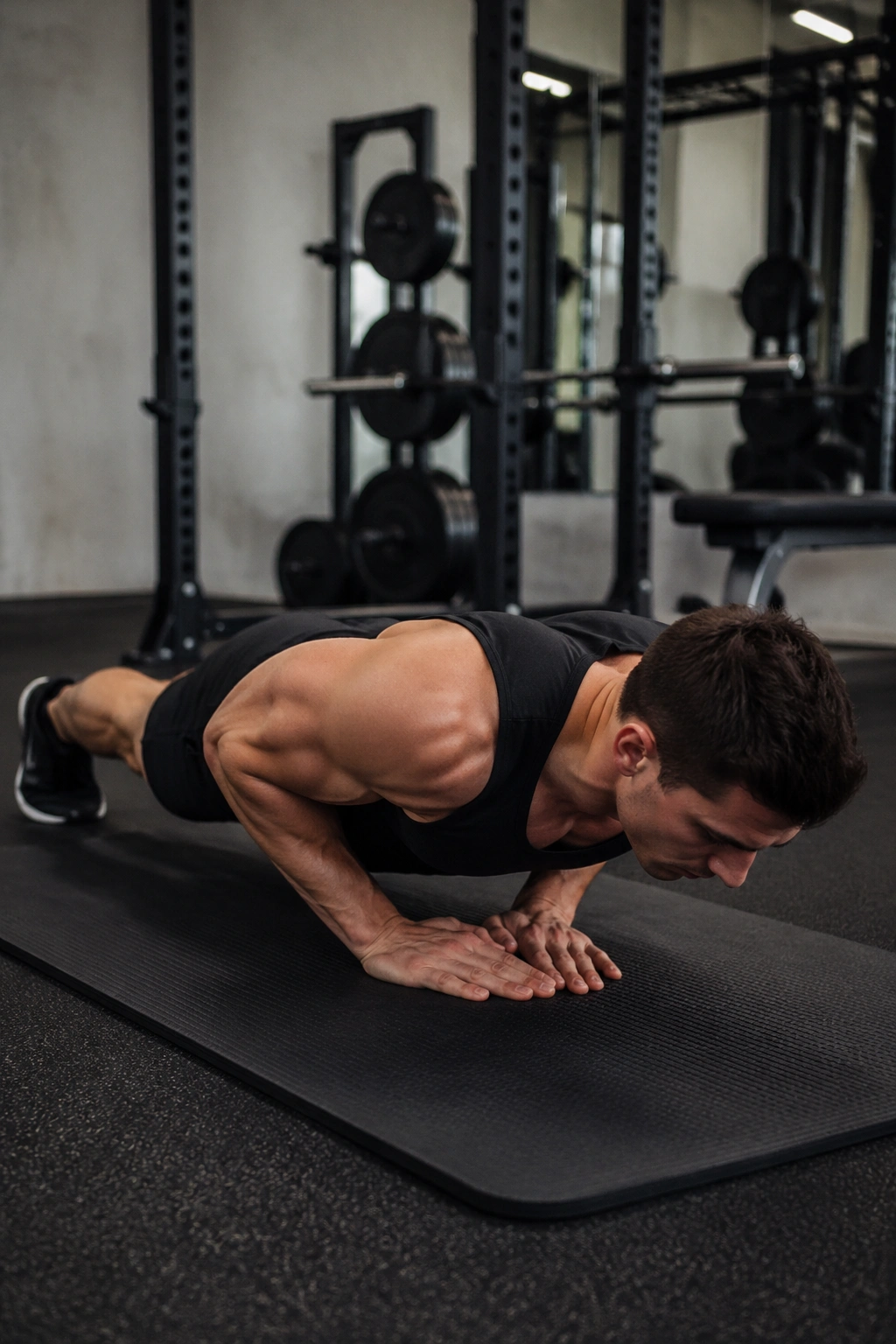 Real person performing a close-grip push-up focusing on triceps and core