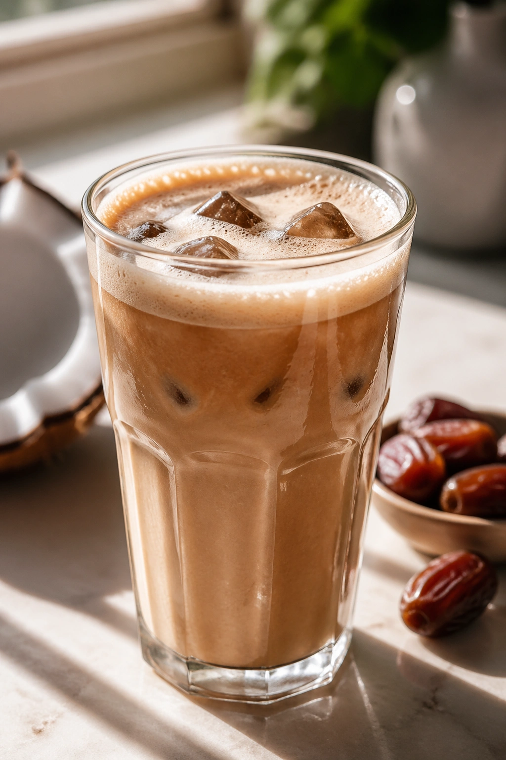 Coconut date espresso cooler in glass