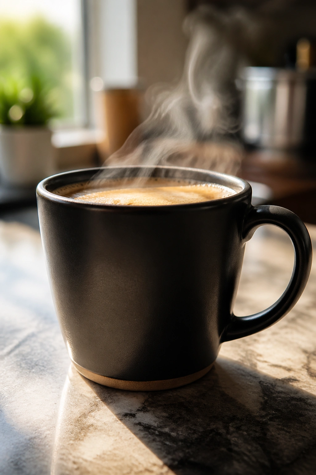 Cup of coffee with steam ready for pre-workout energy