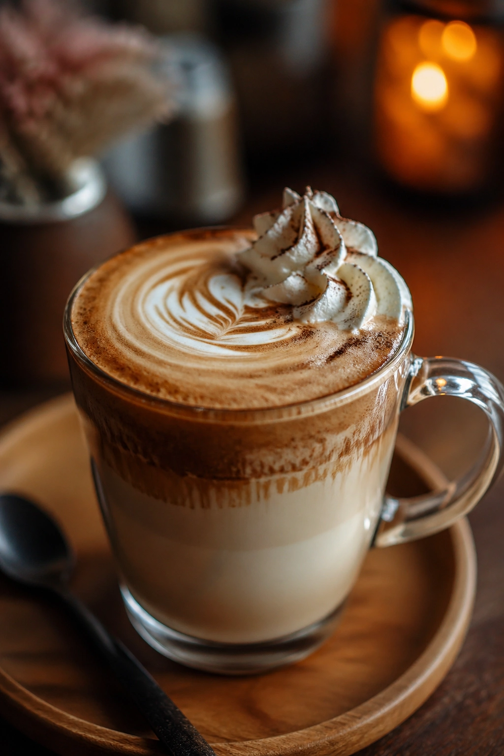 Close-up of a fancy coffee drink with latte art