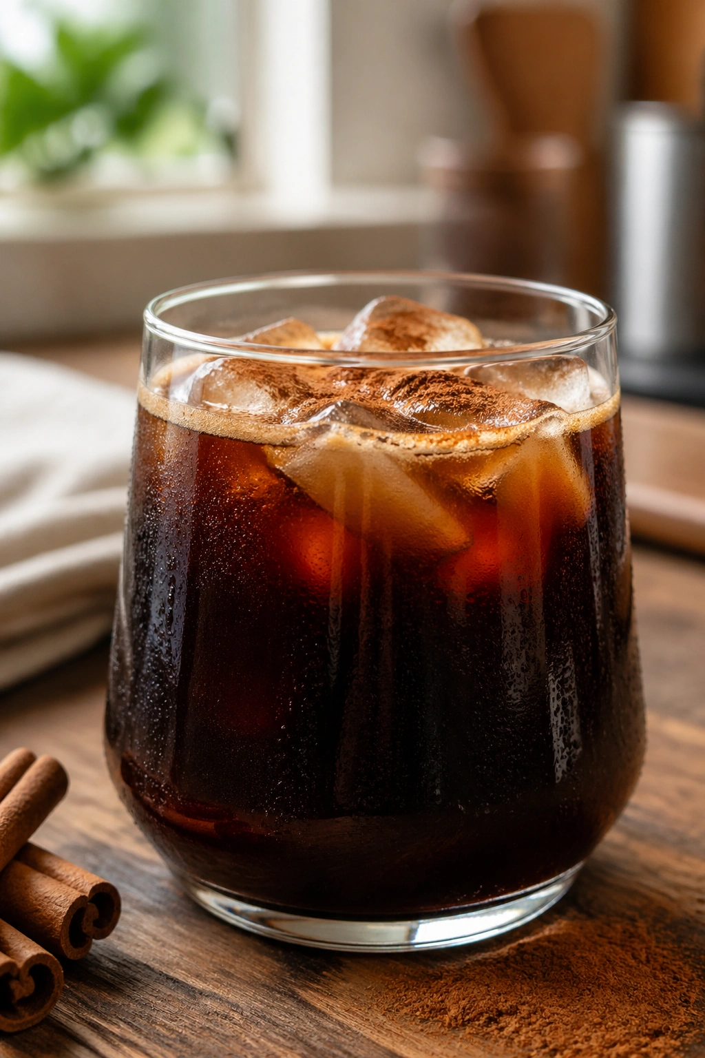 Glass of cold brew with cinnamon on top