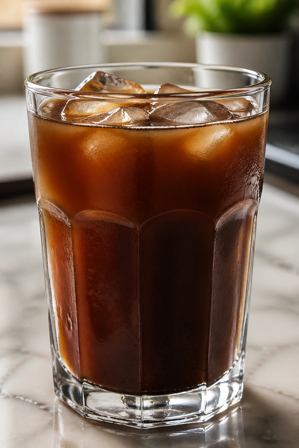 Close-up of cold brew maple sea salt pre-workout drink in glass