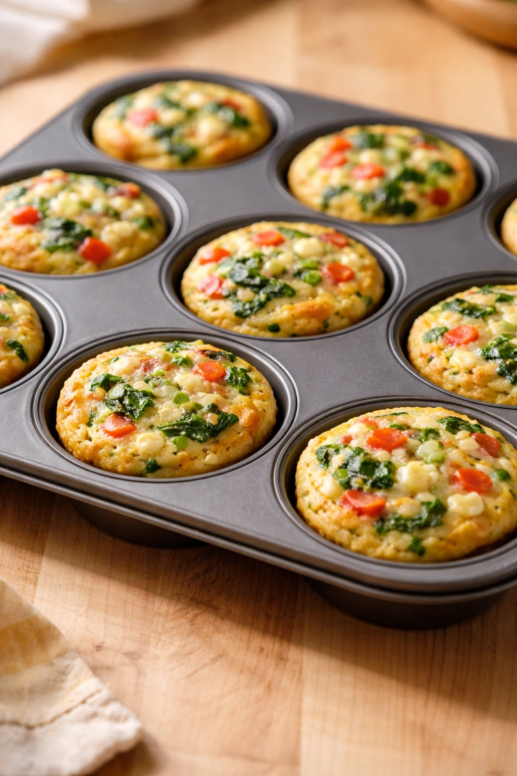 Close-up of cottage cheese egg muffins in a muffin tin