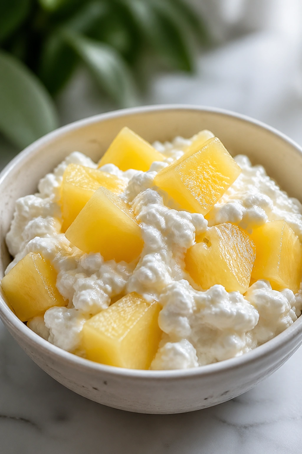 Cottage cheese with pineapple in a bowl