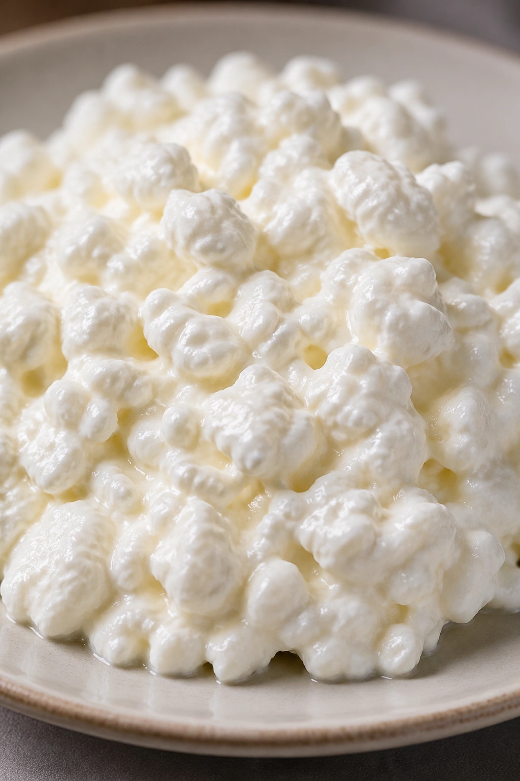 Close-up of cottage cheese scoop on plate