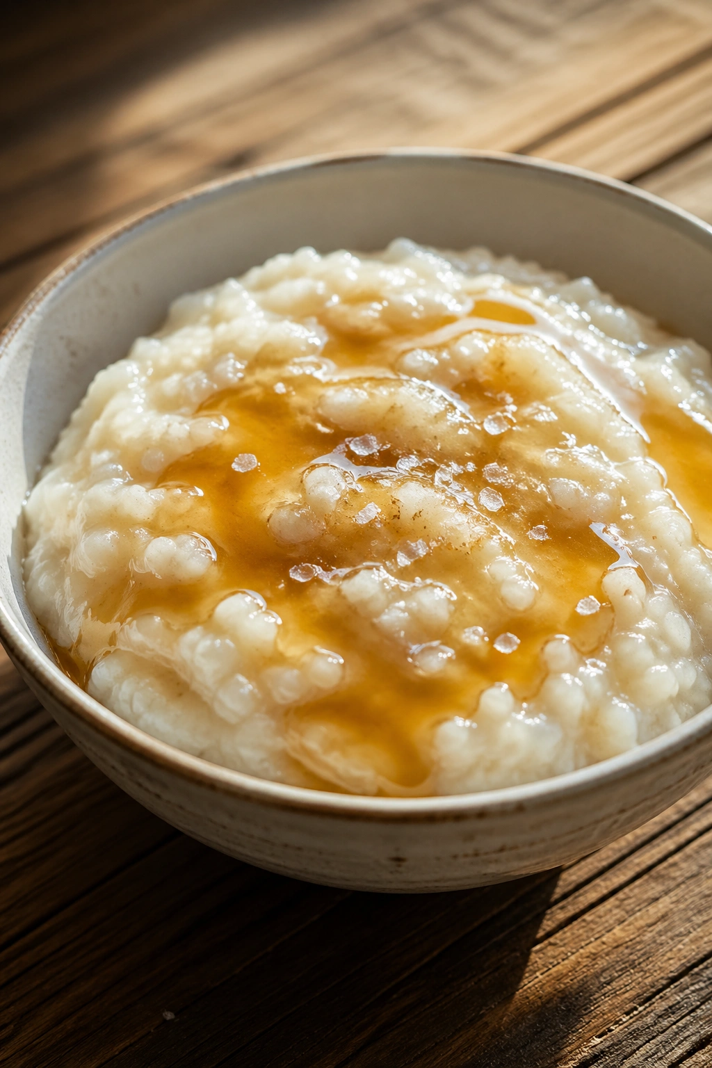 Cream of rice with maple syrup and salt in a bowl